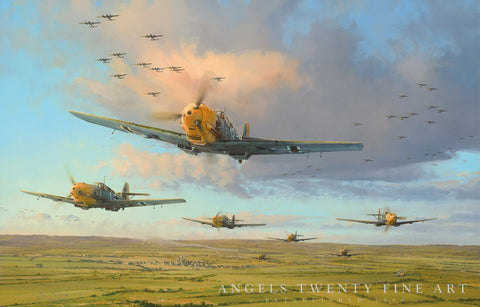Image of Robert Taylor Messerschmitt Bf109 Battle Of Britain WW2 Collectible Military Aviation Art Print Hardest Days A20 Aviation Art watermark
