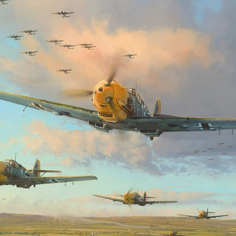 Image of Robert Taylor Messerschmitt Bf109 Battle Of Britain WW2 Collectible Military Aviation Art Print Hardest Days A20 Aviation Art close up