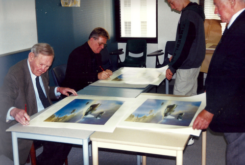 Image of RAAF P40 Kittyhawk Aviation Art Print Looking For Trouble Peter Randall Kent Sir John Gorton Print Signing in Sydney A20 Aviation Art