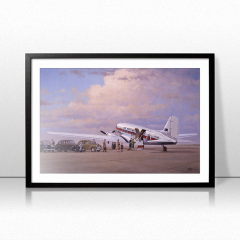 Image of Douglas DC3 Airplane Aviation Airliner Collectible Art Print Air Nostalgia by Geoff Lea Melbourne, Australia A20 Aviation Art Framed