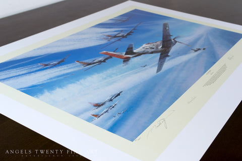 Image of P51 Mustang Robert Taylor Jet Hunters limited edition ww2 military aviation art print A20 aviation art print view side